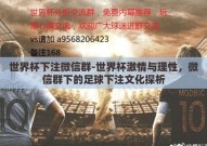世界杯下注微信群-世界杯激情与理性，微信群下的足球下注文化探析