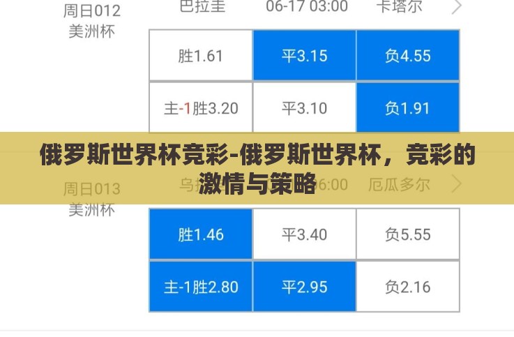 俄罗斯世界杯竞彩-俄罗斯世界杯,竞彩的激情与策略 俄罗斯世界杯竞彩-俄罗斯世界杯,竞彩的激情与策略