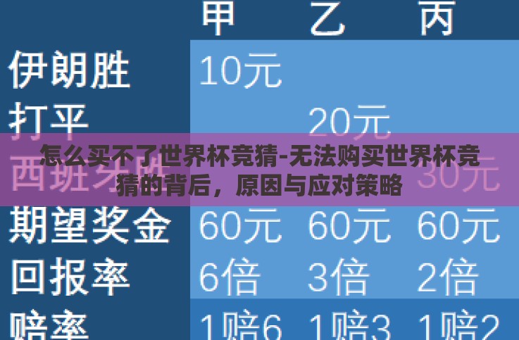 怎么买不了世界杯竞猜-无法购买世界杯竞猜的背后,原因与应对策略 怎么买不了世界杯竞猜-无法购买世界杯竞猜的背后,原因与应对策略