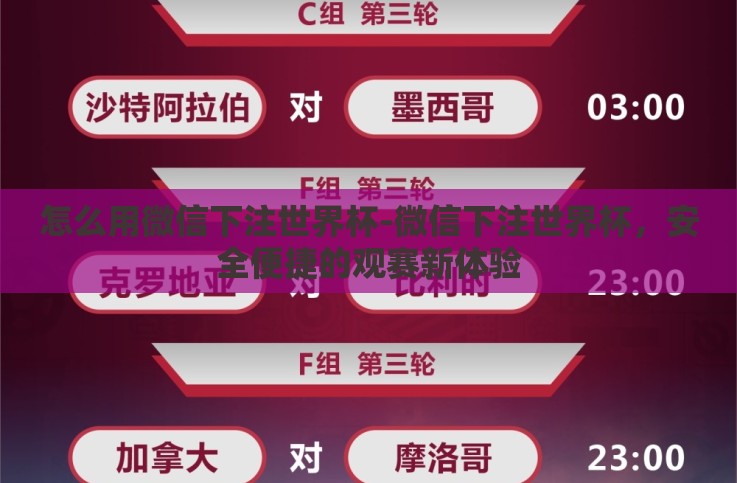 怎么用微信下注世界杯-微信下注世界杯,安全便捷的观赛新体验 怎么用微信下注世界杯-微信下注世界杯,安全便捷的观赛新体验