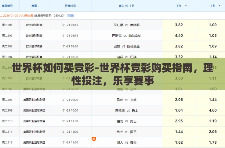 世界杯如何买竞彩-世界杯竞彩购买指南，理性投注，乐享赛事