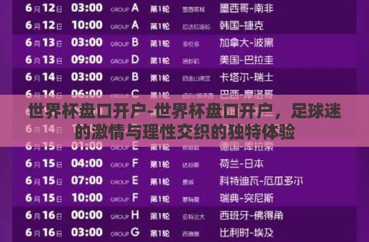 世界杯盘口开户-世界杯盘口开户,足球迷的激情与理性交织的独特体验 世界杯盘口开户-世界杯盘口开户,足球迷的激情与理性交织的独特体验