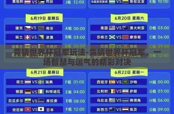 竞猜世界杯冠军玩法-竞猜世界杯冠军，一场智慧与运气的精彩对决
