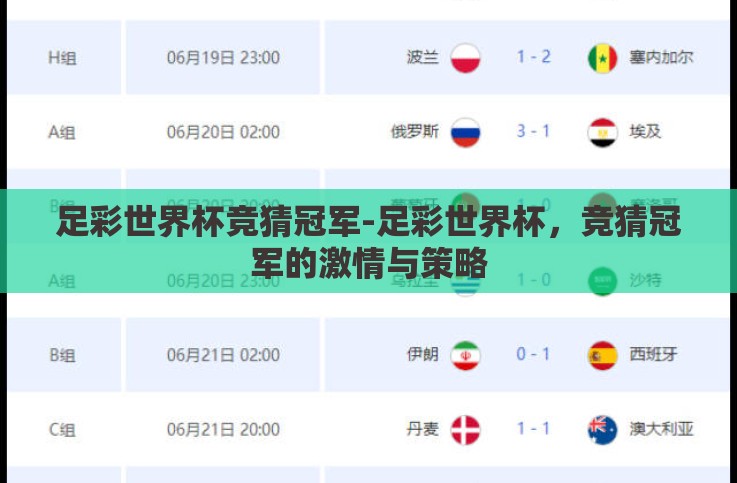 足彩世界杯竞猜冠军-足彩世界杯,竞猜冠军的激情与策略 足彩世界杯竞猜冠军-足彩世界杯,竞猜冠军的激情与策略