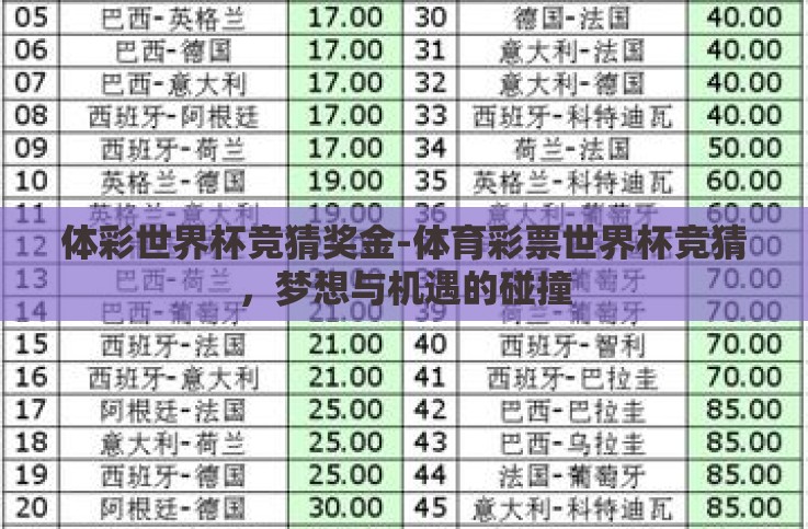 体彩世界杯竞猜奖金-体育彩票世界杯竞猜，梦想与机遇的碰撞