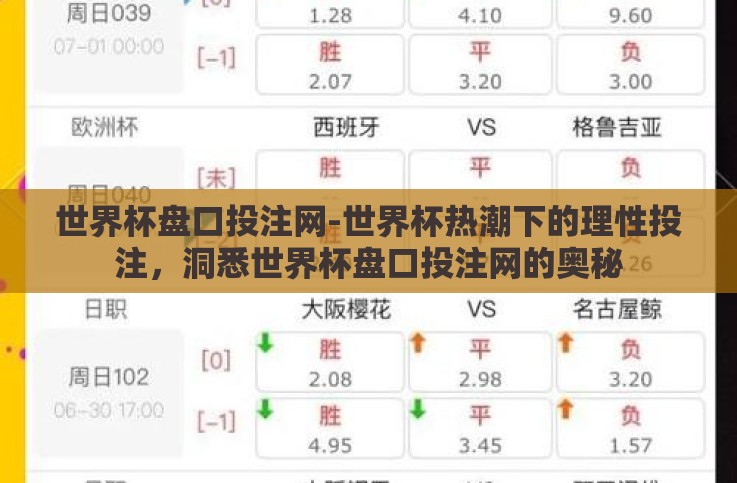 世界杯盘口投注网-世界杯热潮下的理性投注,洞悉世界杯盘口投注网的奥秘 世界杯盘口投注网-世界杯热潮下的理性投注,洞悉世界杯盘口投注网的奥秘