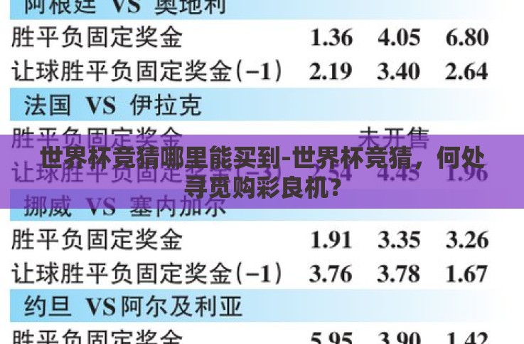 世界杯竞猜哪里能买到-世界杯竞猜,何处寻觅购彩良机? 世界杯竞猜哪里能买到-世界杯竞猜,何处寻觅购彩良机?